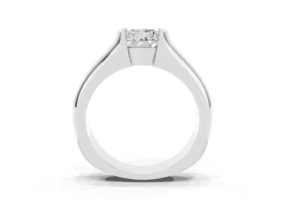 Cushion Cut Solitaire Bezel Set Diamond Ring with Wide Band Platinum