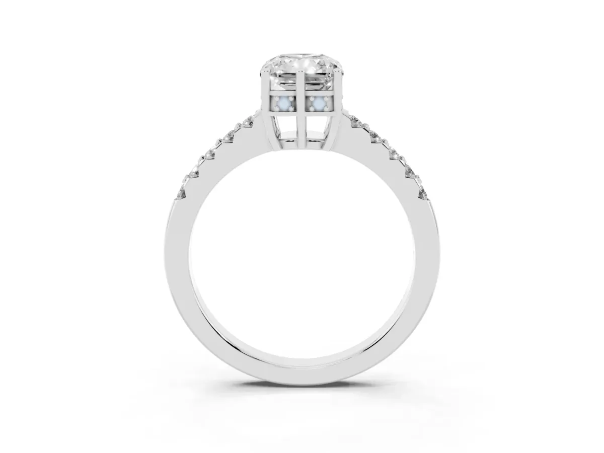 Radiant Cut Solitaire Diamond Engagement Ring with Pavé Band and Six-Prong Setting Silver