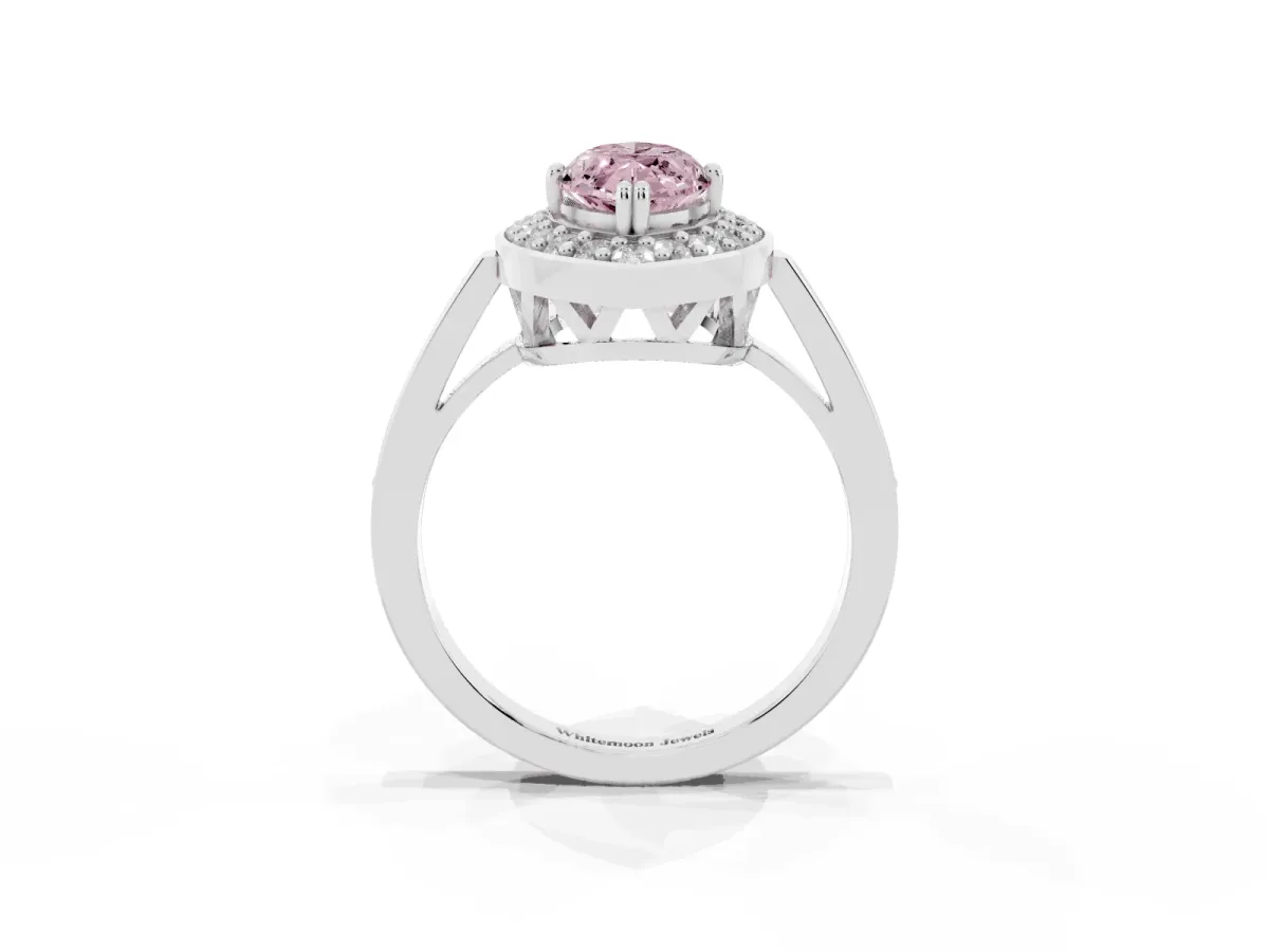 Fancy Pink Marquise Cut Diamond Halo Ring with Split Shank and Four-Prong Setting Silver