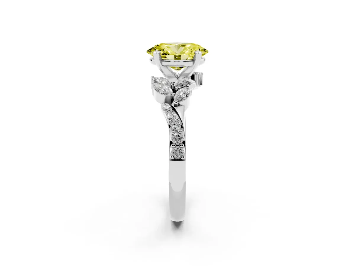Fancy Yellow Oval Cut Solitaire Marquise Twist Band with Six-Prong Setting Silver