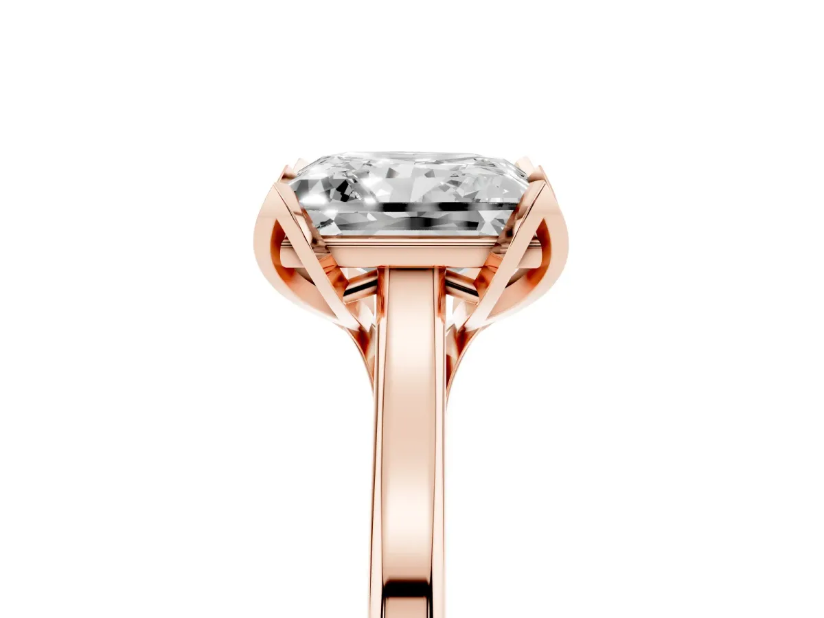Princess Cut Diamond Solitaire Ring with Flower Prong Setting and Classic Band Rose gold