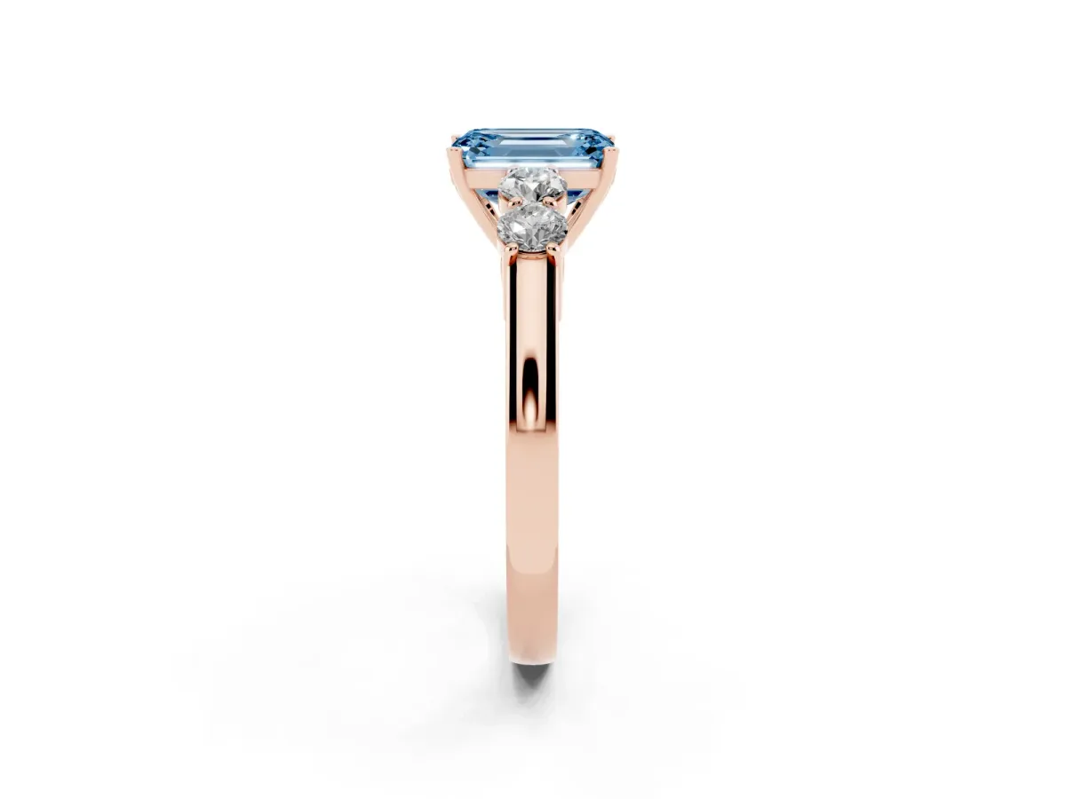 Fancy Blue Emerald Cut Cut Diamond Five-Stone Prong Set White Gold Ring Rose gold