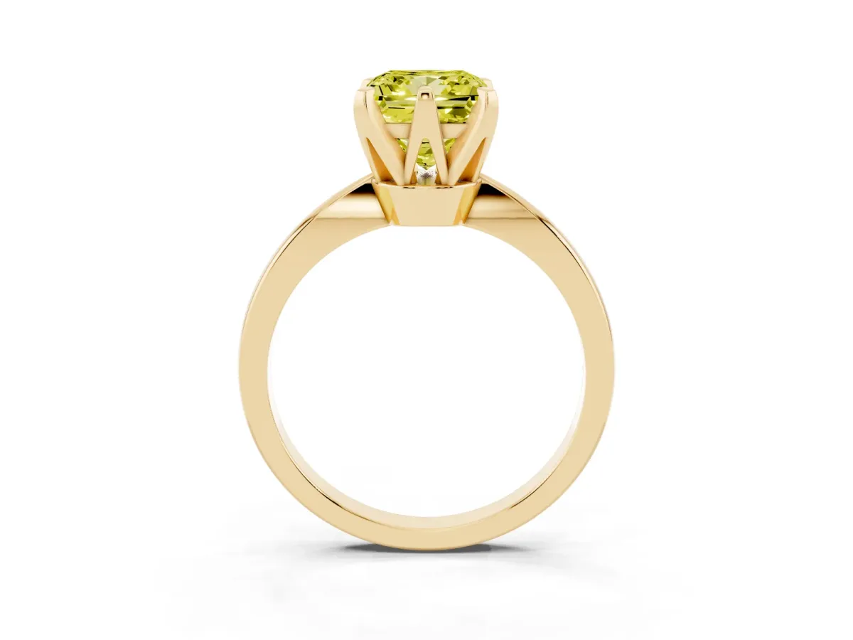 Fancy Yellow Princess Cut Solitaire Engagement Ring with Six-Prong Setting and Tapered Band Yellow gold