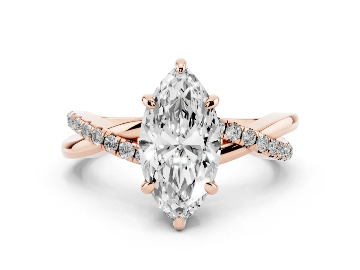 Marquise Cut Cut Diamond Twist Band Solitaire with Prong Setting Rose gold