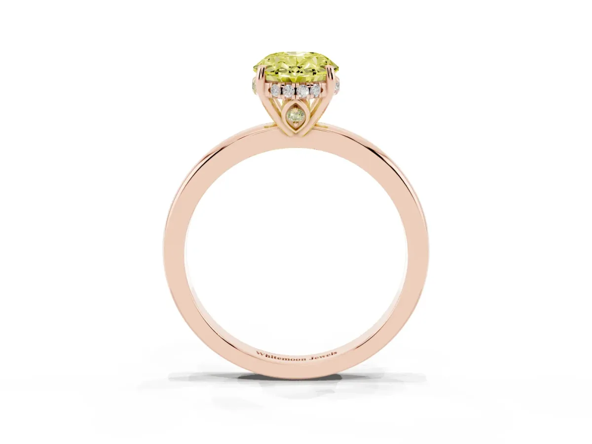 Fancy Yellow Oval Cut Solitaire Diamond Ring with Prong Setting and Plain Band Rose gold