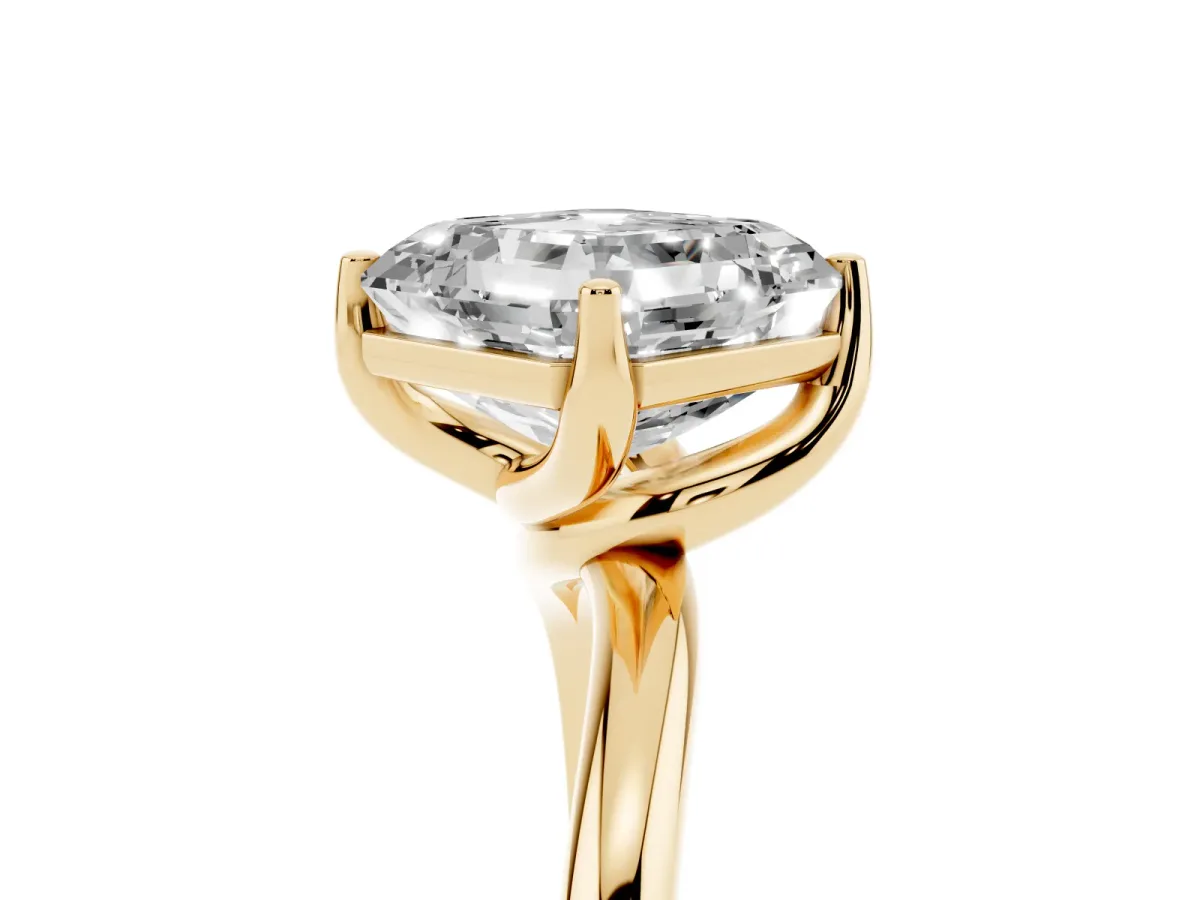 Asscher Cut Diamond Solitaire Engagement Ring with Four-Prong Setting and Classic Band Yellow gold