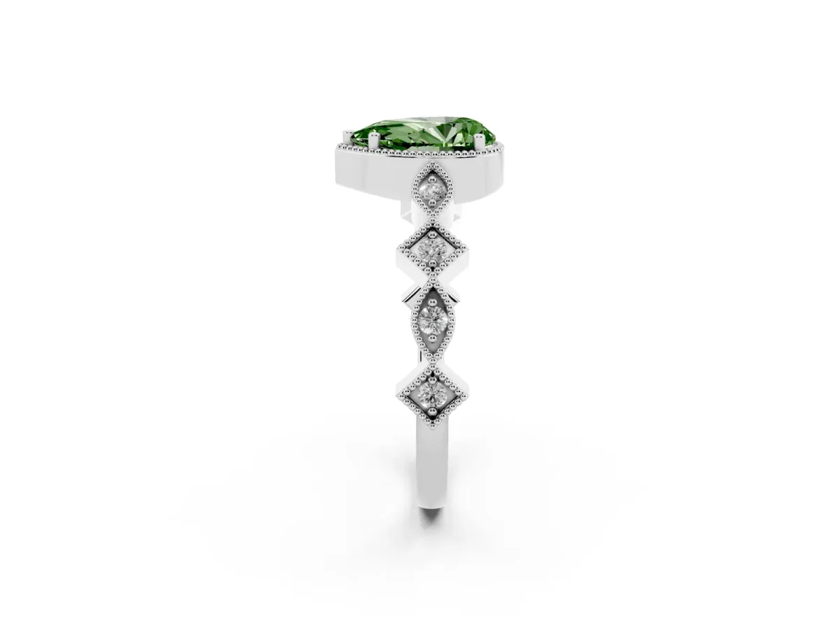 Fancy Green Pear Cut Milgrain Marquise Diamond Twist Band Ring Silver