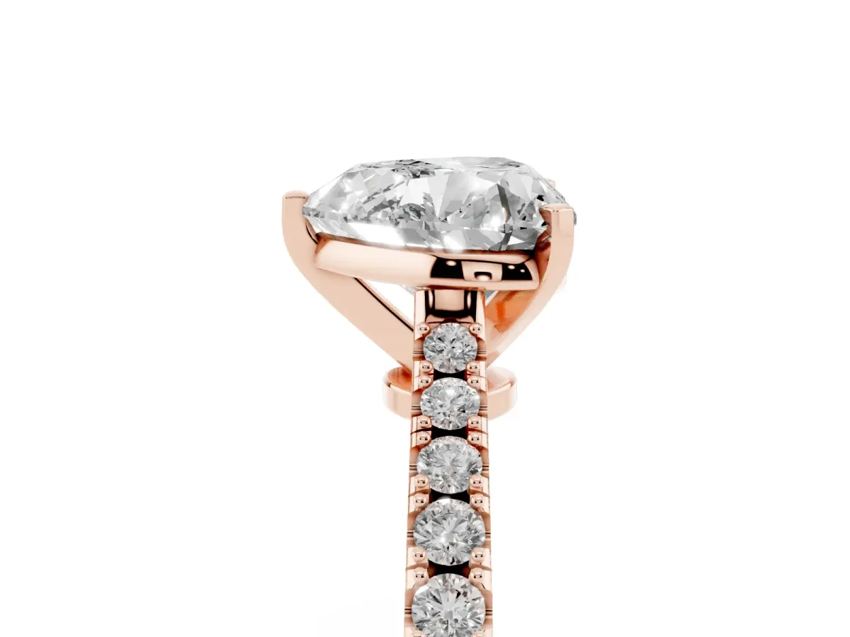 Heart Cut Cut Solitaire Diamond Engagement Ring with Pave Band and Four-Prong Setting Rose gold