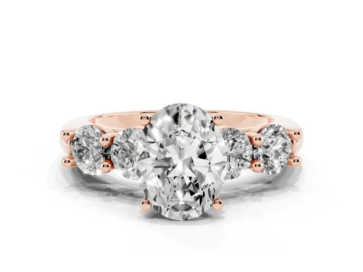 Oval Cut Cut Five-Stone Prong Set Diamond Ring with Classic Band Rose gold