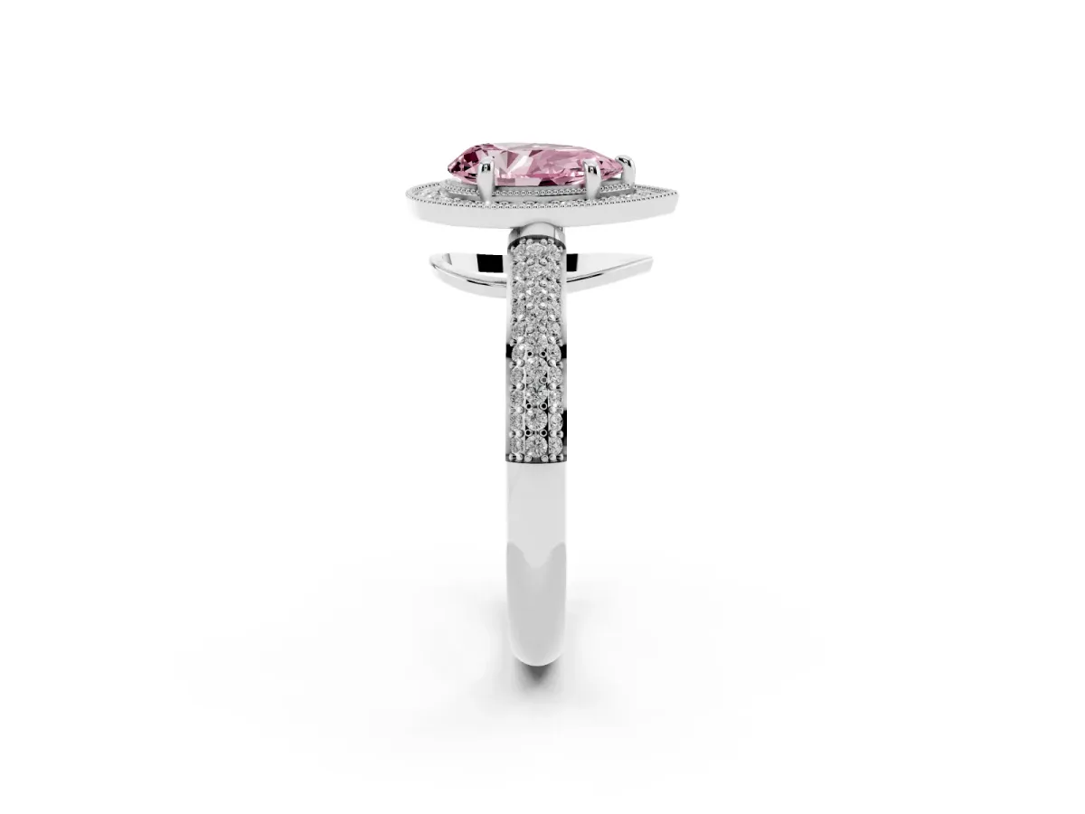 Fancy Pink Pear Cut Cut Halo Diamond Pave Band with Four-Prong Setting Platinum