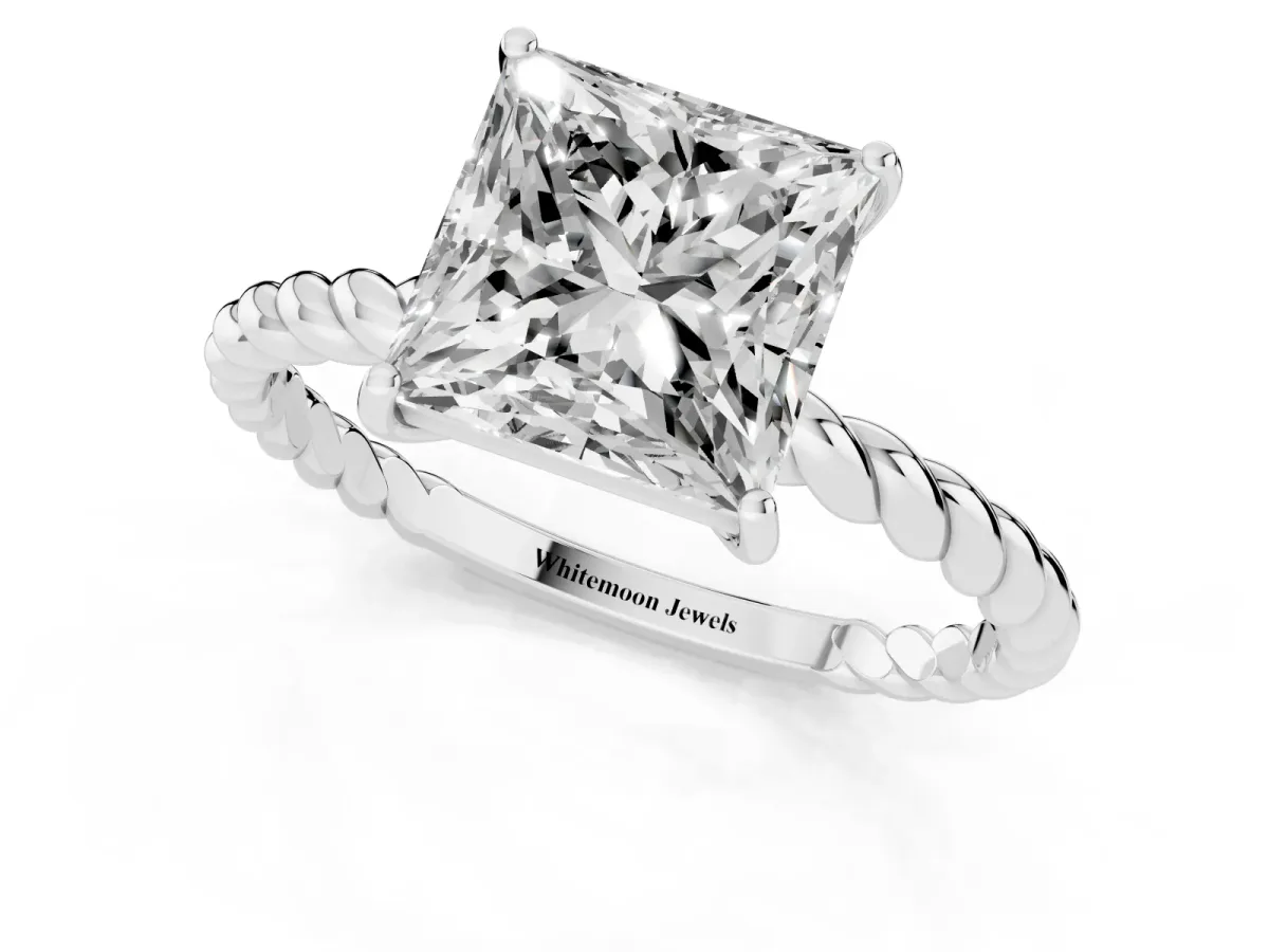 Princess Cut Solitaire Twisted Band 4-Prong Ring Platinum
