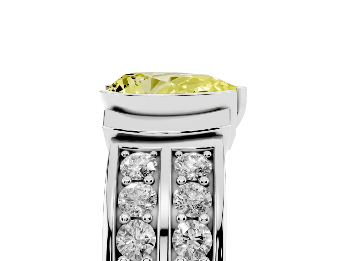 Fancy Yellow Pear Cut Brilliant Diamond Channel Set Wide Band Ring with Bezel Setting Platinum