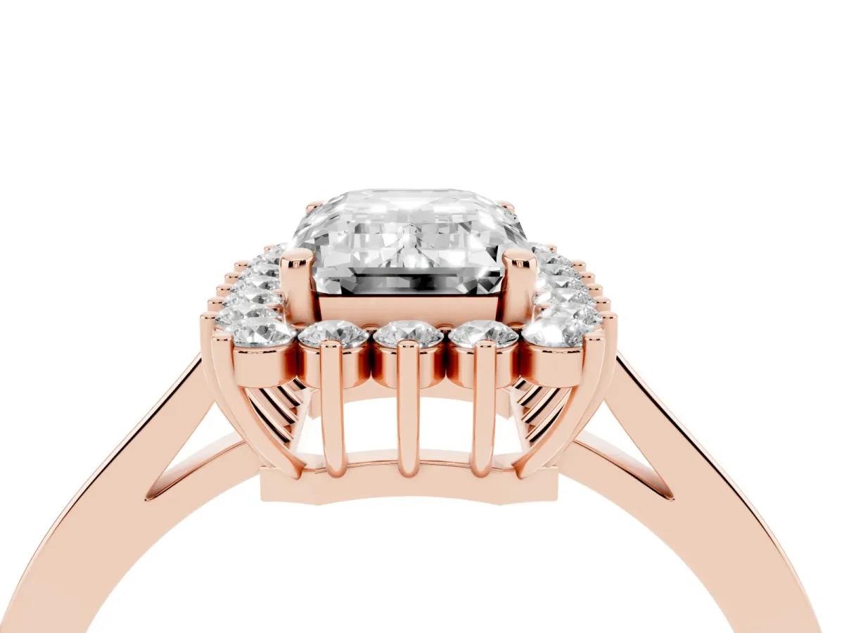 Emerald Cut Cut Diamond Halo Ring with Round Brilliant Halo and Solitaire Band Rose gold