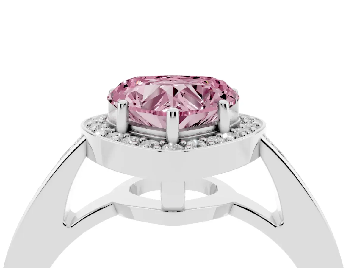 Fancy Pink Heart Cut Halo Pavé Diamond Engagement Ring with Bezel Setting Silver
