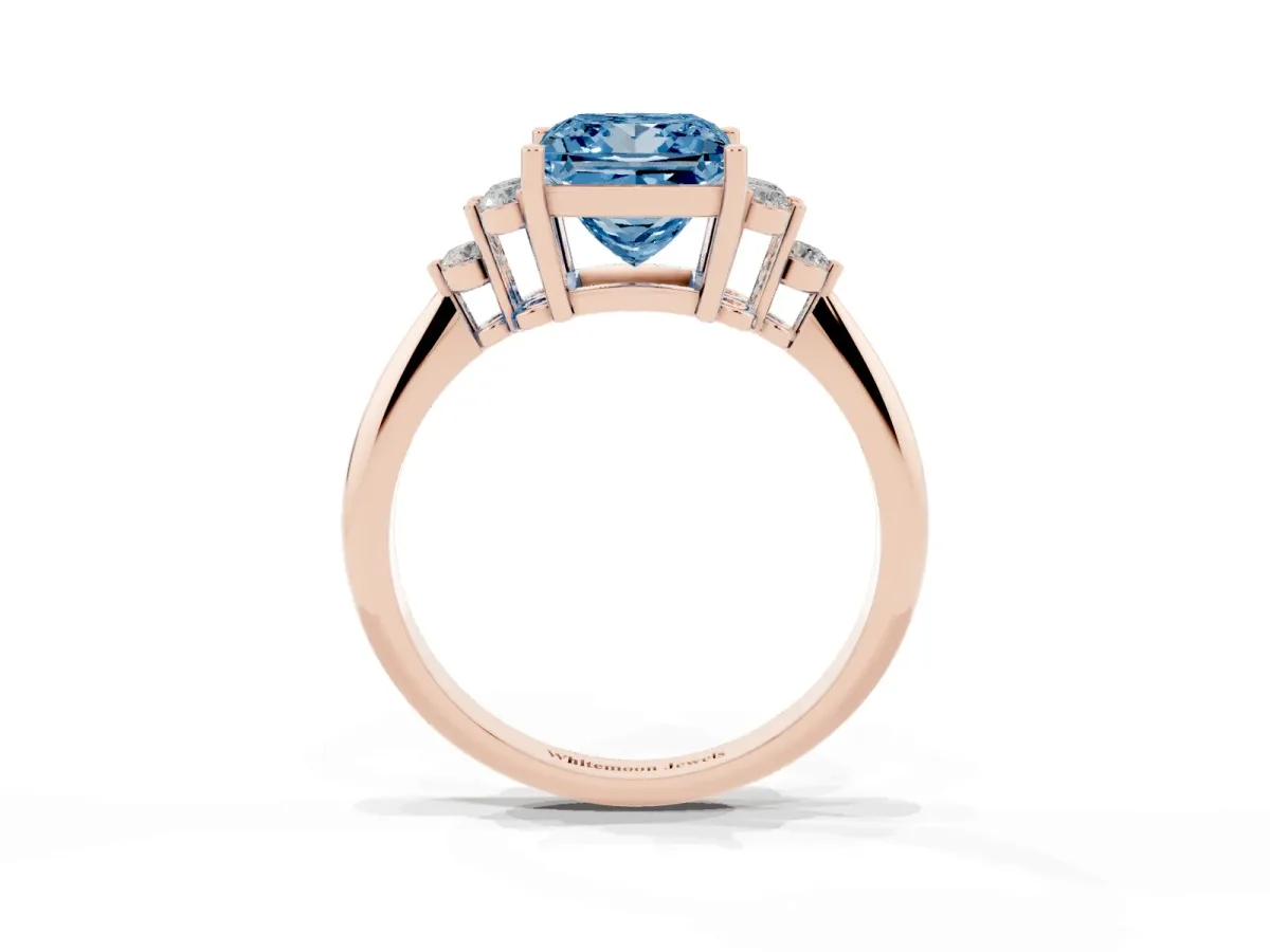 Fancy Blue Princess Cut Cut Diamond Cluster Ring with Solitaire Band and Four-Prong Setting Rose gold