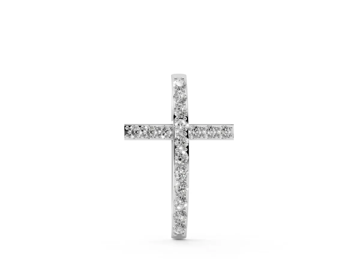 Pavé Round Diamond Cross Pendant with Prong Setting Silver