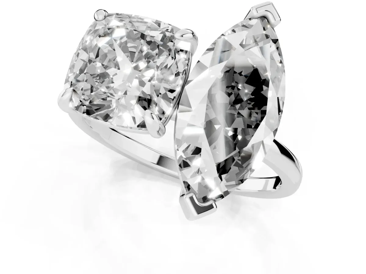 Cushion and Marquise Toi Moi Ring with Prong Setting and Plain Band Silver
