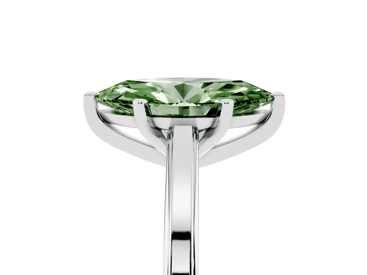 Fancy Green Marquise Cut Solitaire Diamond Ring with Four-Prong Setting and Classic Band Platinum