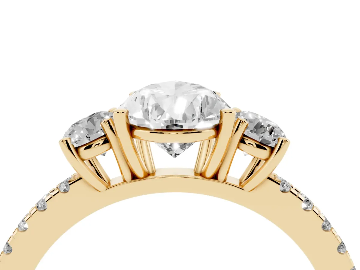 Three-Stone Pear Cut Cut Diamond Pavé Band with Prong Setting Yellow gold