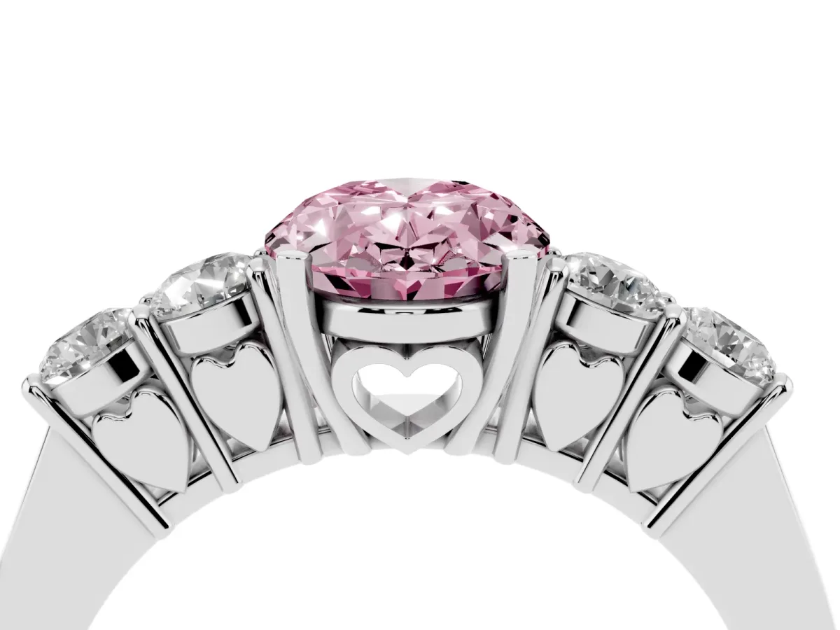 Fancy Pink Oval Cut Cut Diamond Five-Stone Prong Set White Gold Ring White gold