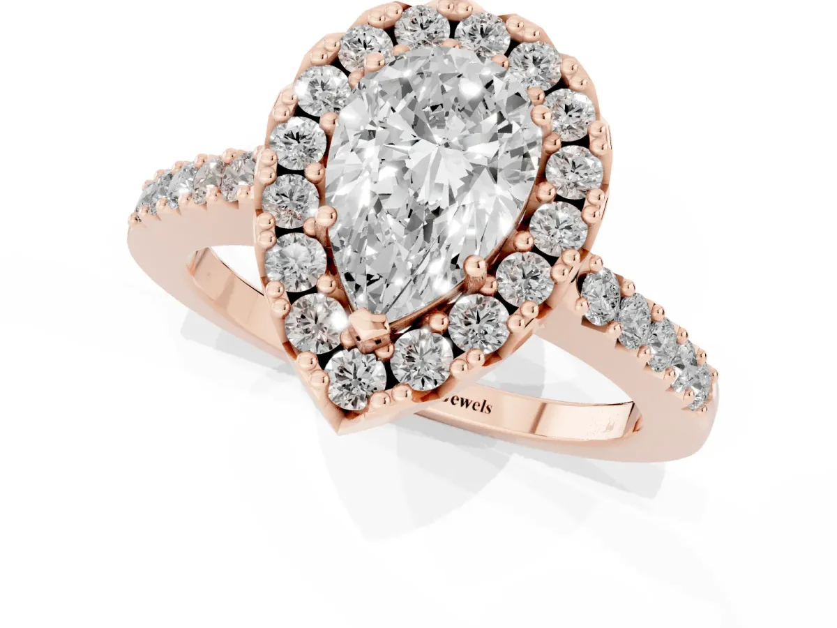 Pear Cut Halo Diamond Pavé Solitaire Ring Rose gold