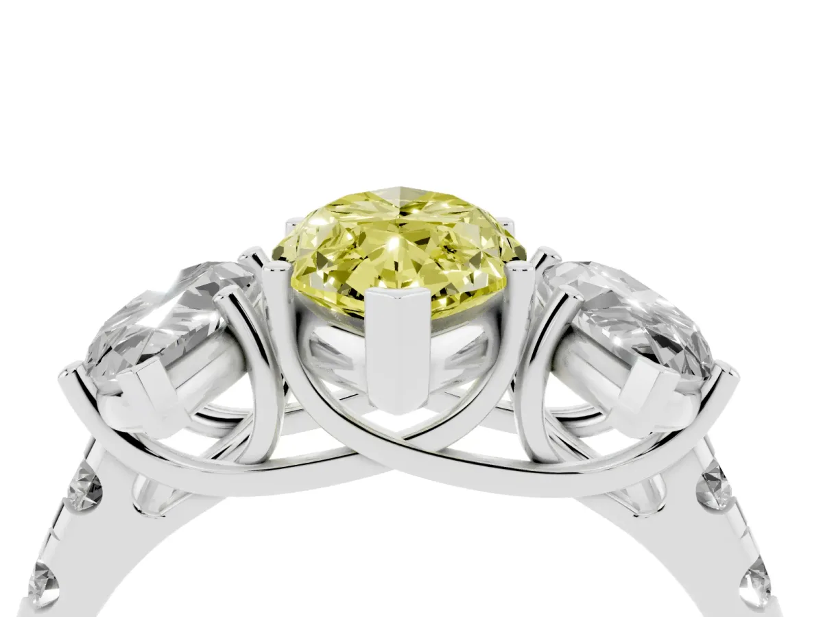 Fancy Yellow Three-Stone Marquise Cut Diamond Pavé Band with Prong Setting Silver
