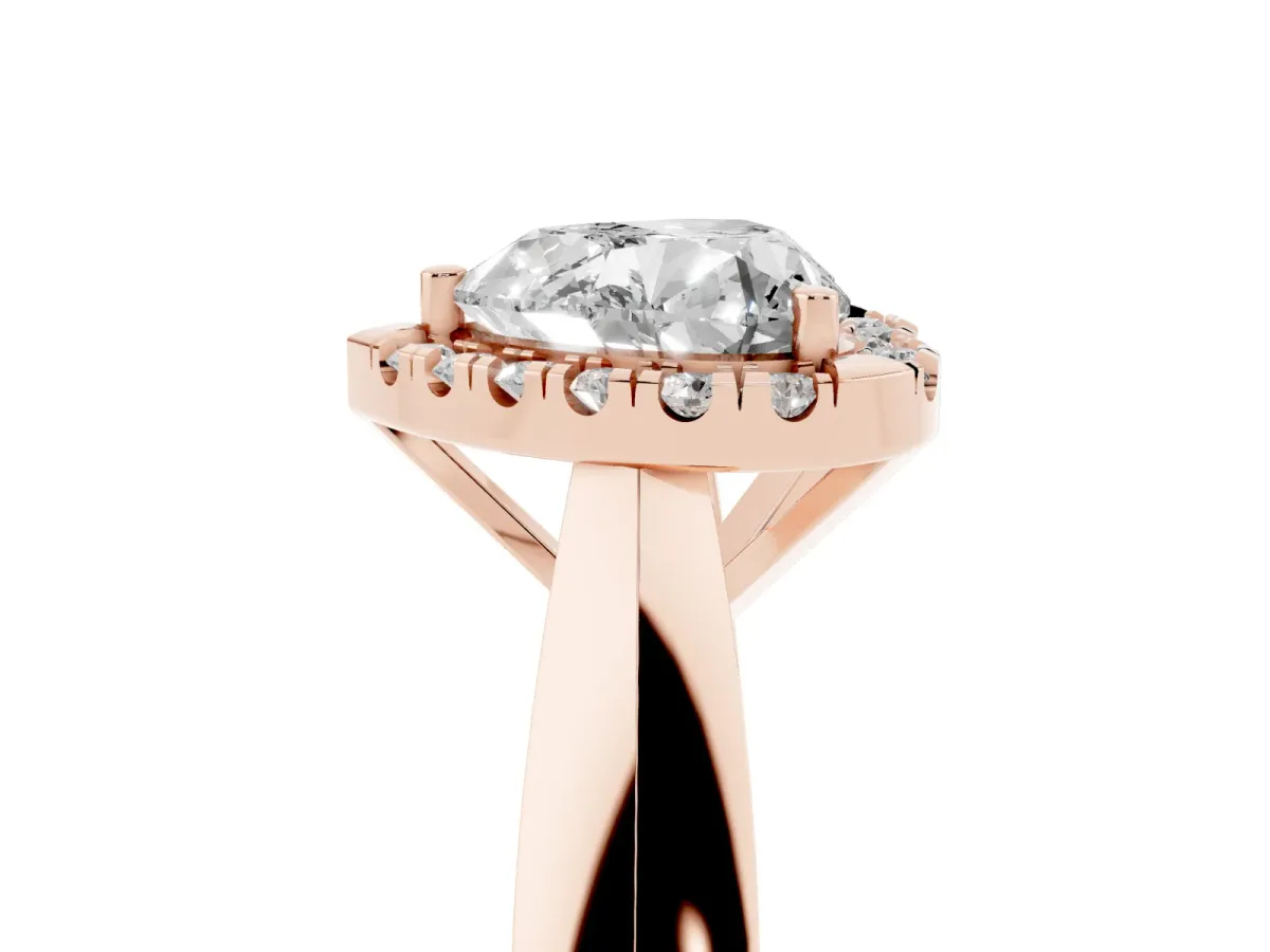 Heart Cut Cut Halo Solitaire Engagement Ring with Square Band and Four-Prong Setting Rose gold