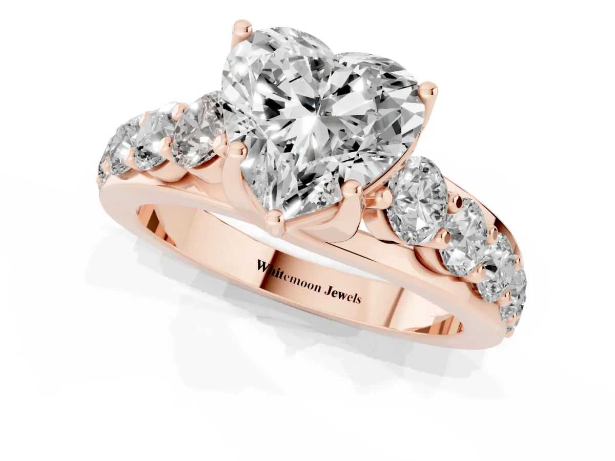 Heart Cut Diamond Engagement Ring with Pavé Band and Four-Prong Setting Rose gold