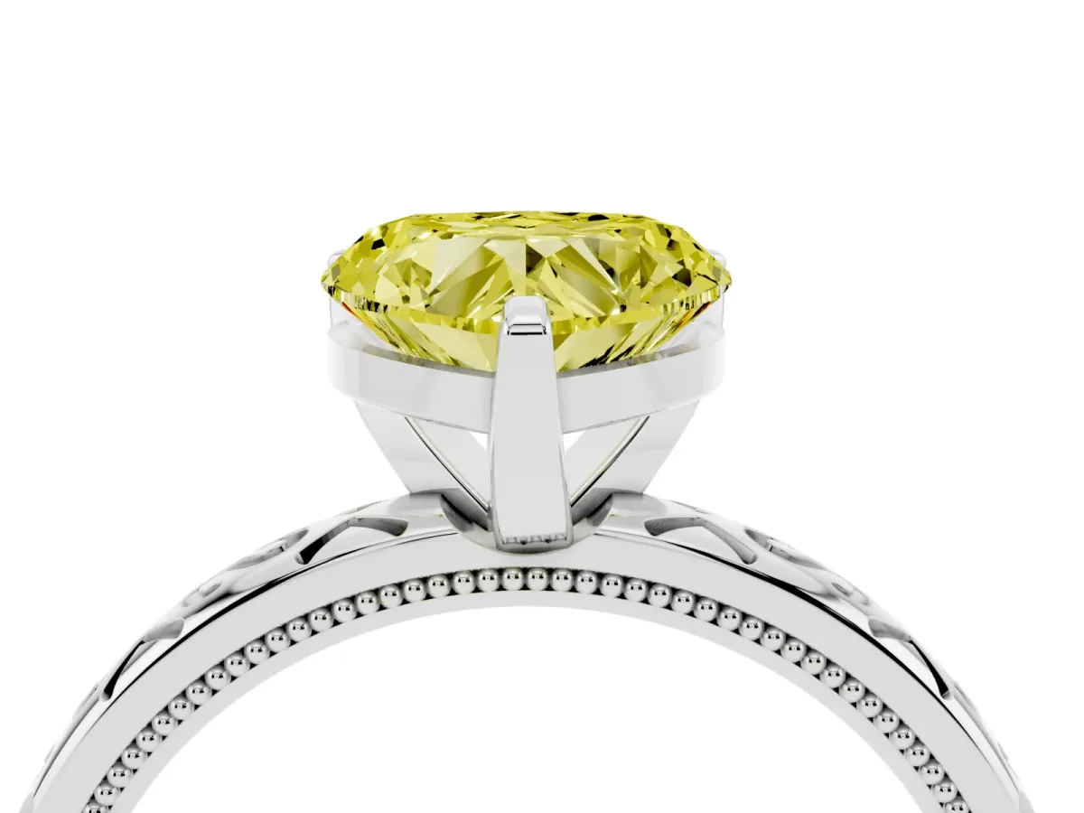 Fancy Yellow Heart Cut Solitaire Engagement Ring with Scrollwork Band and Four-Prong Setting Platinum