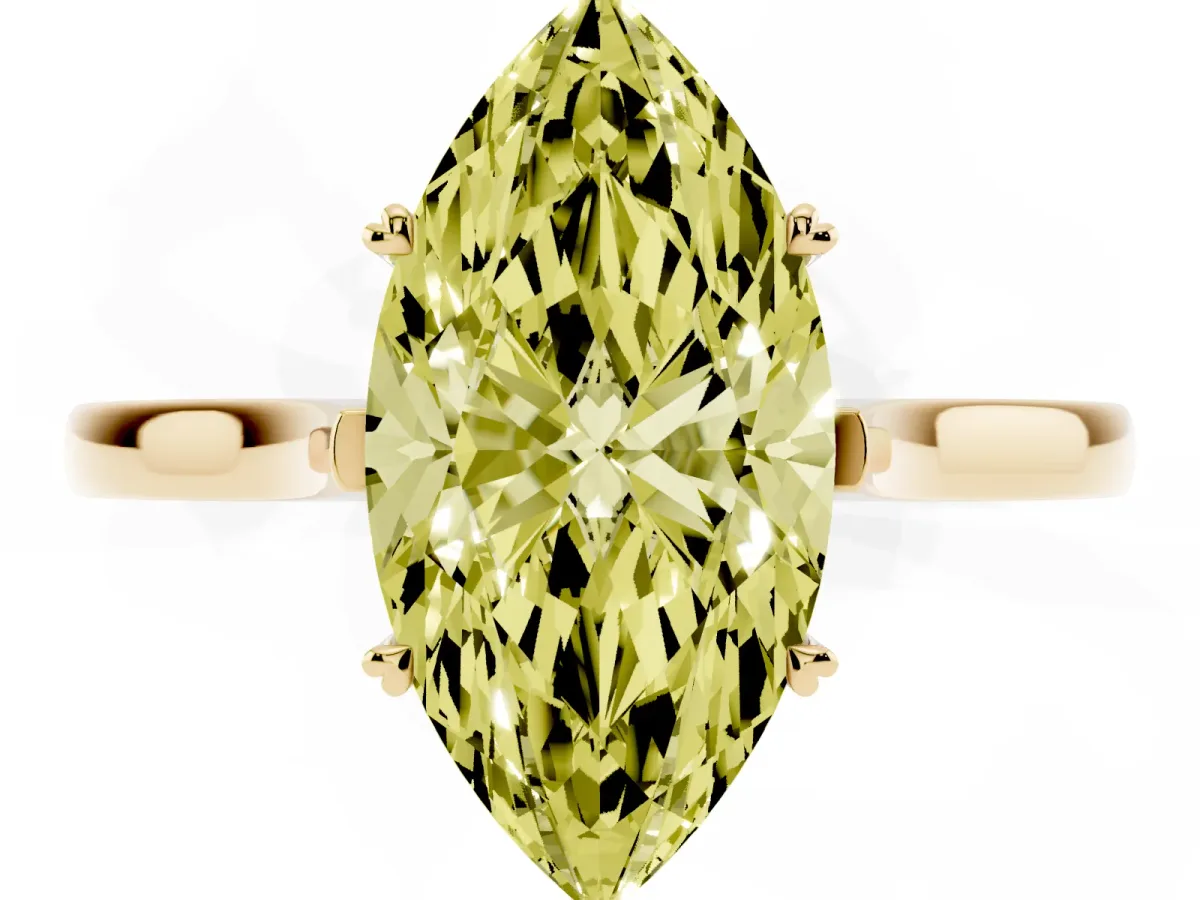 Fancy Yellow Marquise Cut Solitaire Heart Prong Engagement Ring with Tapered Band Yellow gold