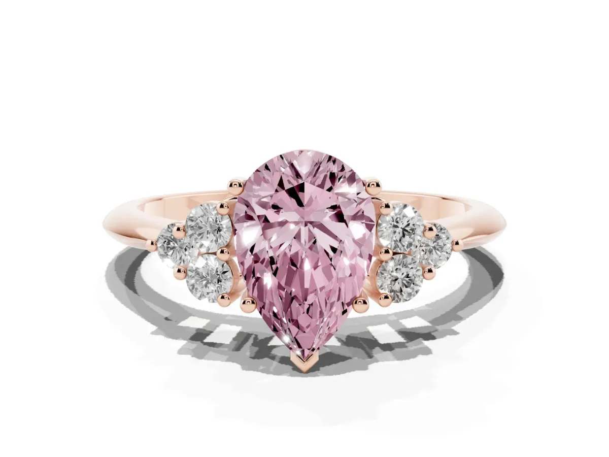 Fancy Pink Pear Cut Cut Diamond Cluster Ring with Solitaire Band and Four-Prong Setting Rose gold