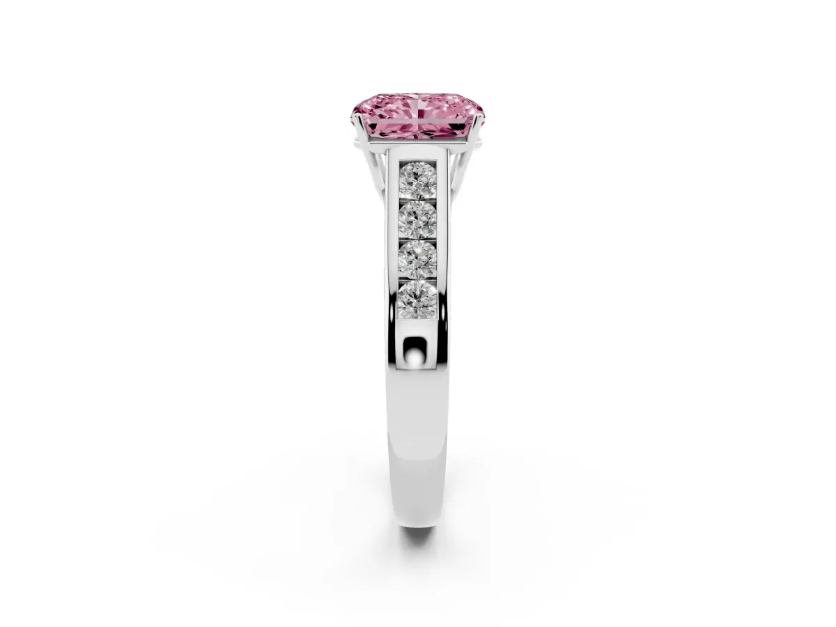Fancy Pink Radiant Cut Solitaire Channel-Set Diamond Engagement Ring with Four-Prong Setting Silver