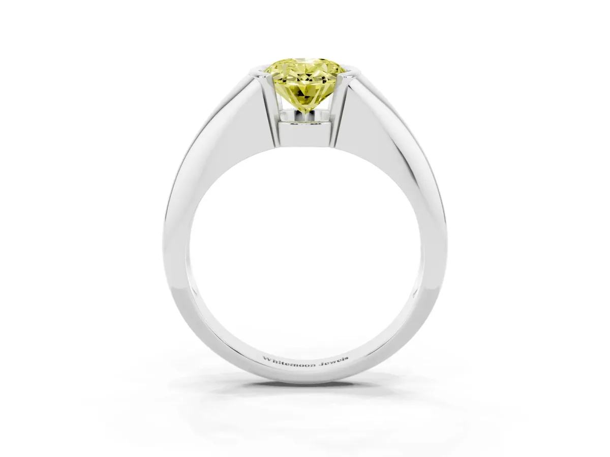Fancy Yellow Oval Cut Solitaire Tension Set Diamond Ring Silver