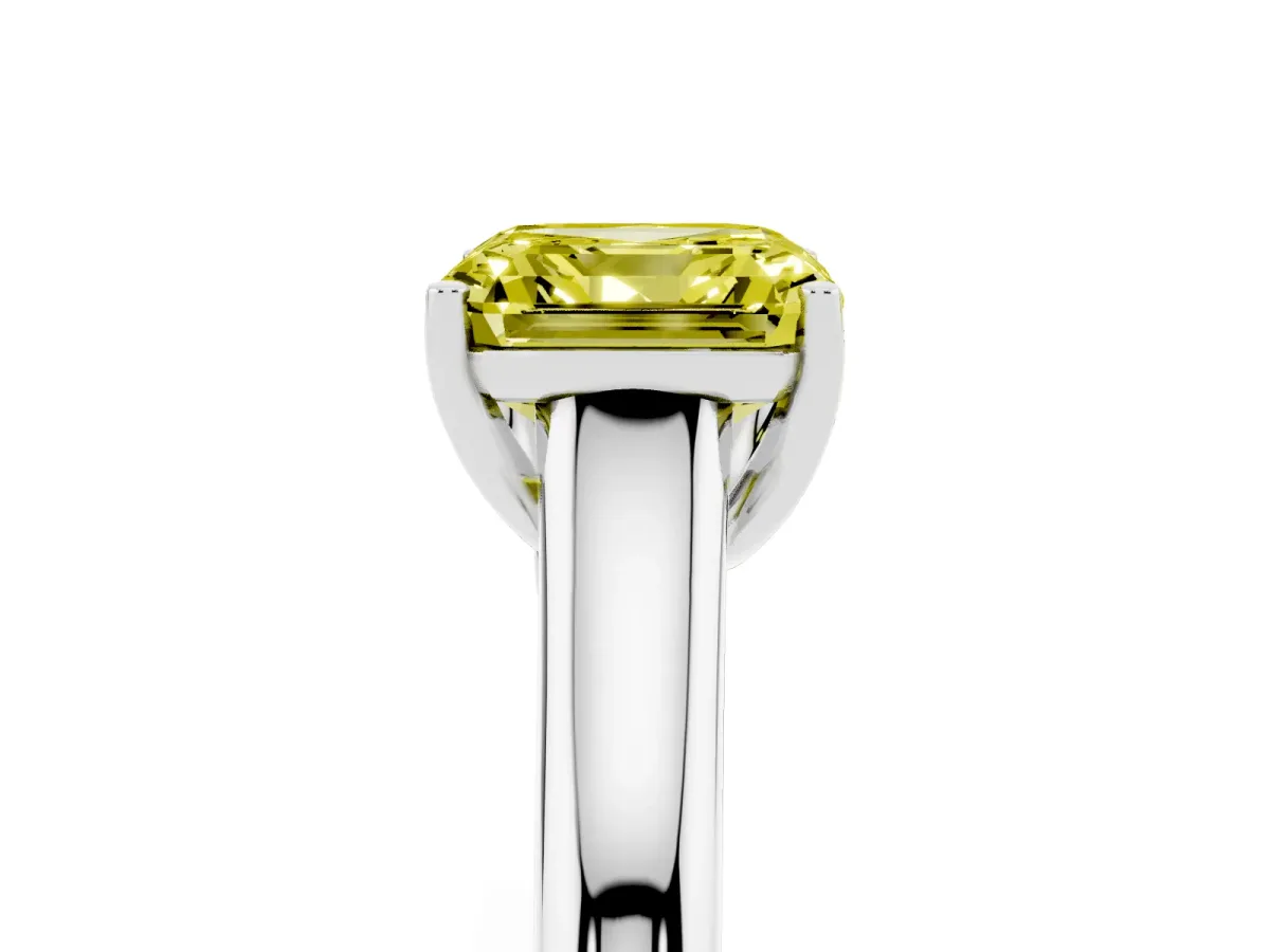 Fancy Yellow Asscher Cut Solitaire Engagement Ring with Tapered Band and Four-Prong Setting Platinum