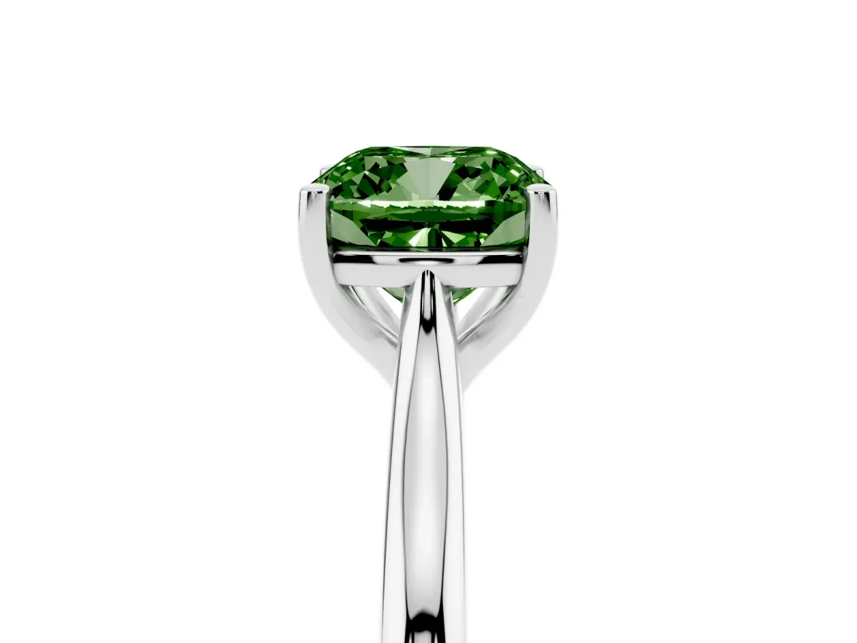 Fancy Green Cushion Cut Cut Solitaire Ring with Cathedral Band and Four-Prong Setting Silver