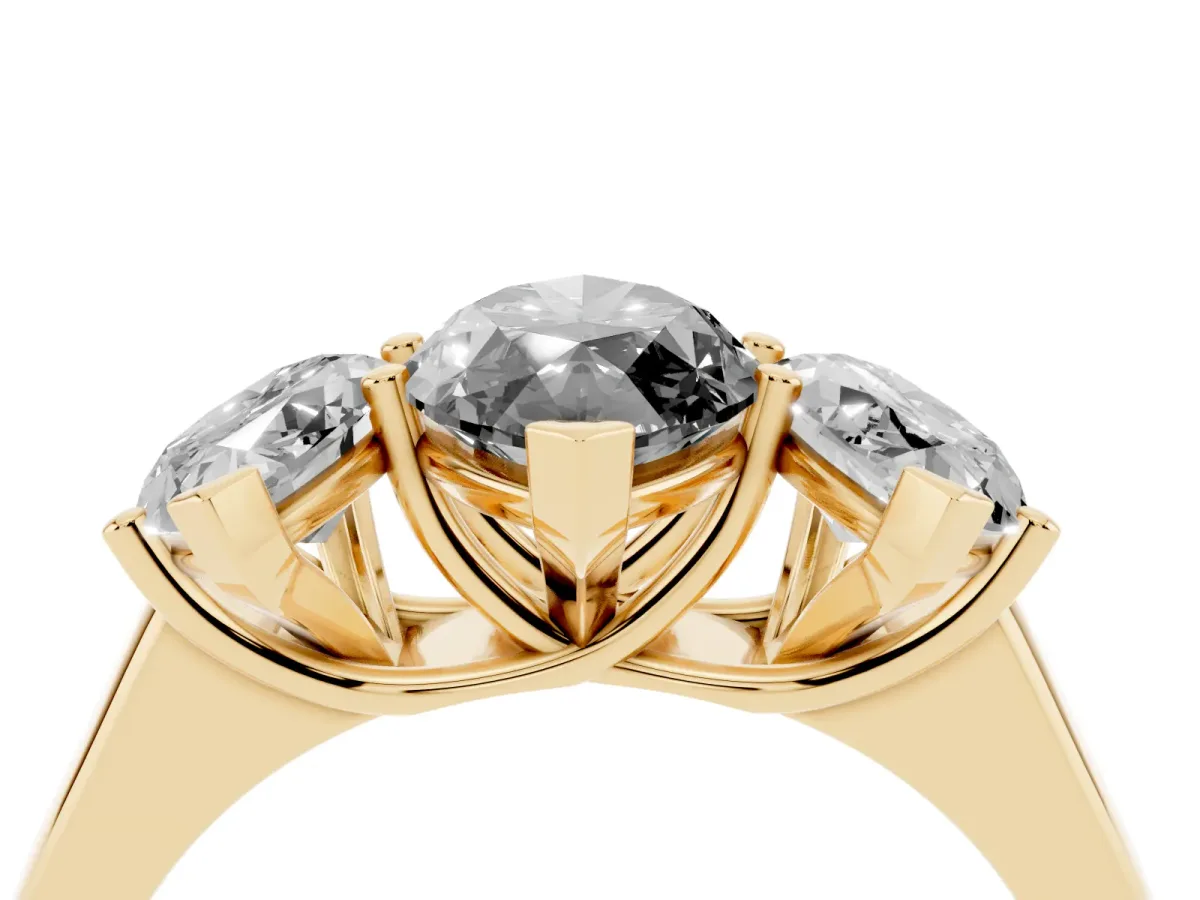Fancy Black Marquise Cut Three-Stone Diamond Ring with Prong Setting on a Classic Band Yellow gold