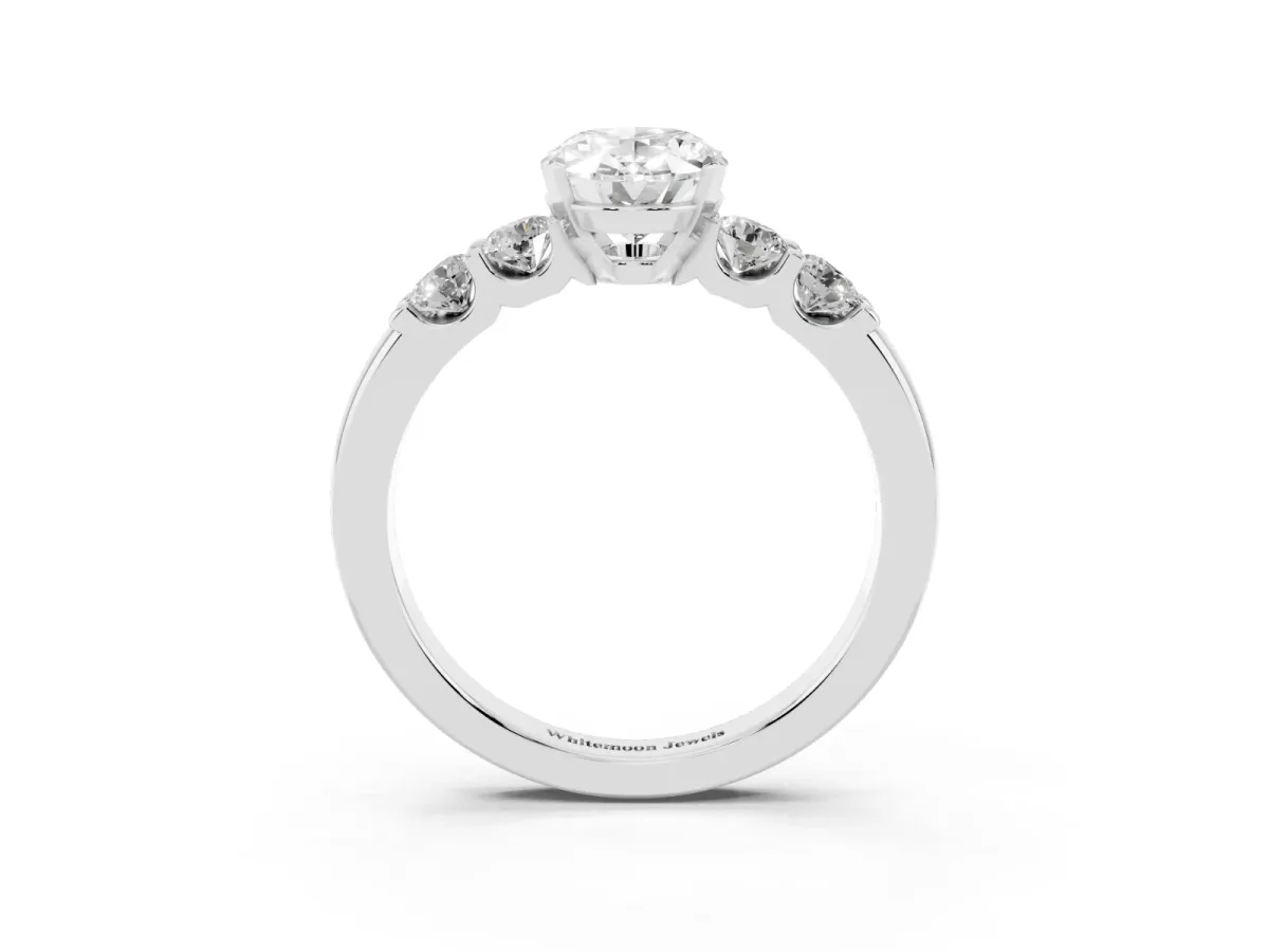 Oval Cut Brilliant Cut Diamond Five-Stone Prong Set Engagement Ring with Channel Band Silver