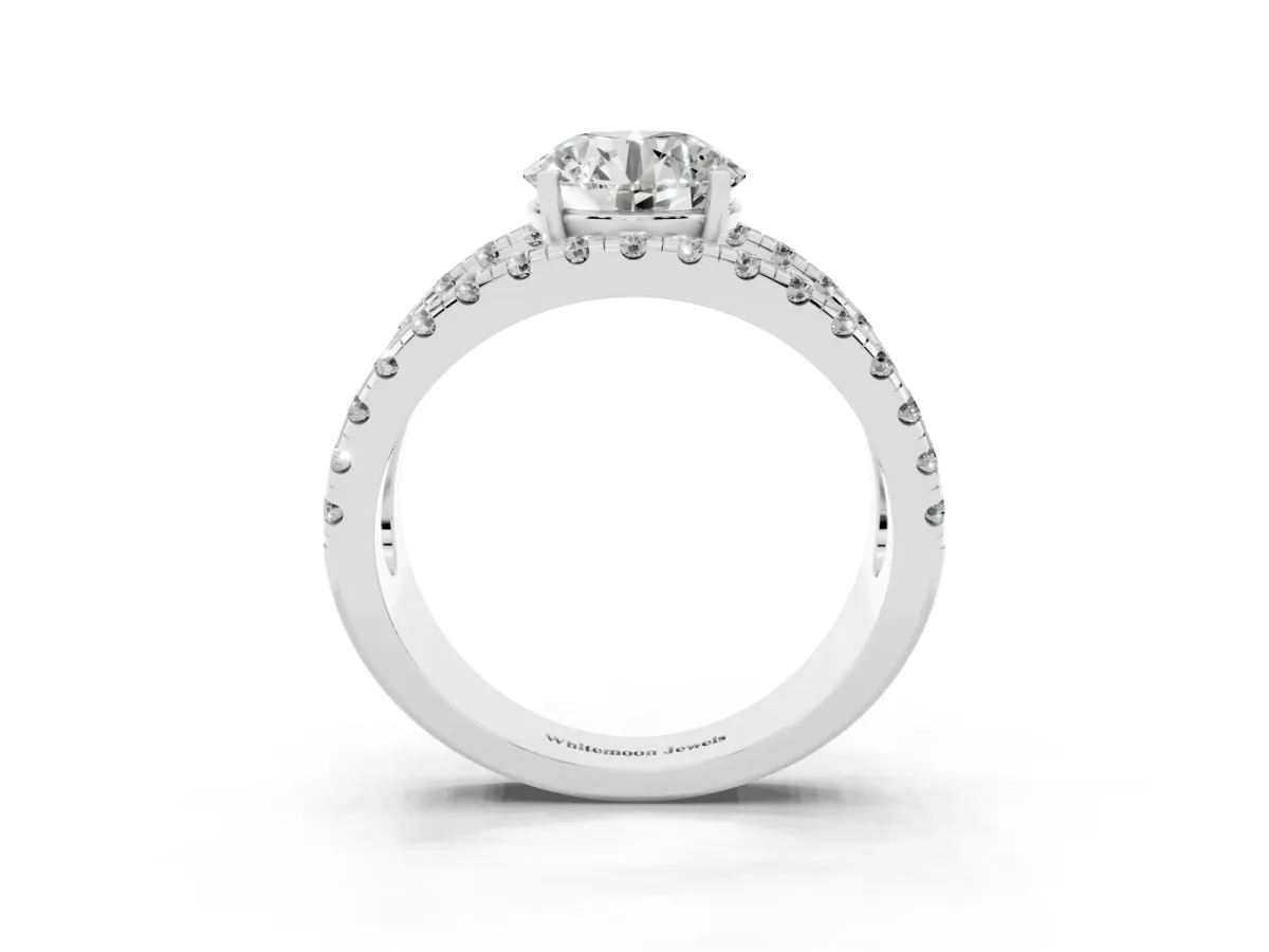 Round Cut Solitaire Split Shank Pave Diamond Ring Platinum