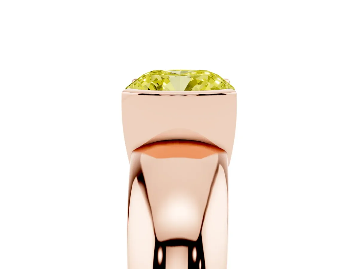 Fancy Yellow Cushion Cut Solitaire Tension Set Diamond Ring with Wide Band Rose gold