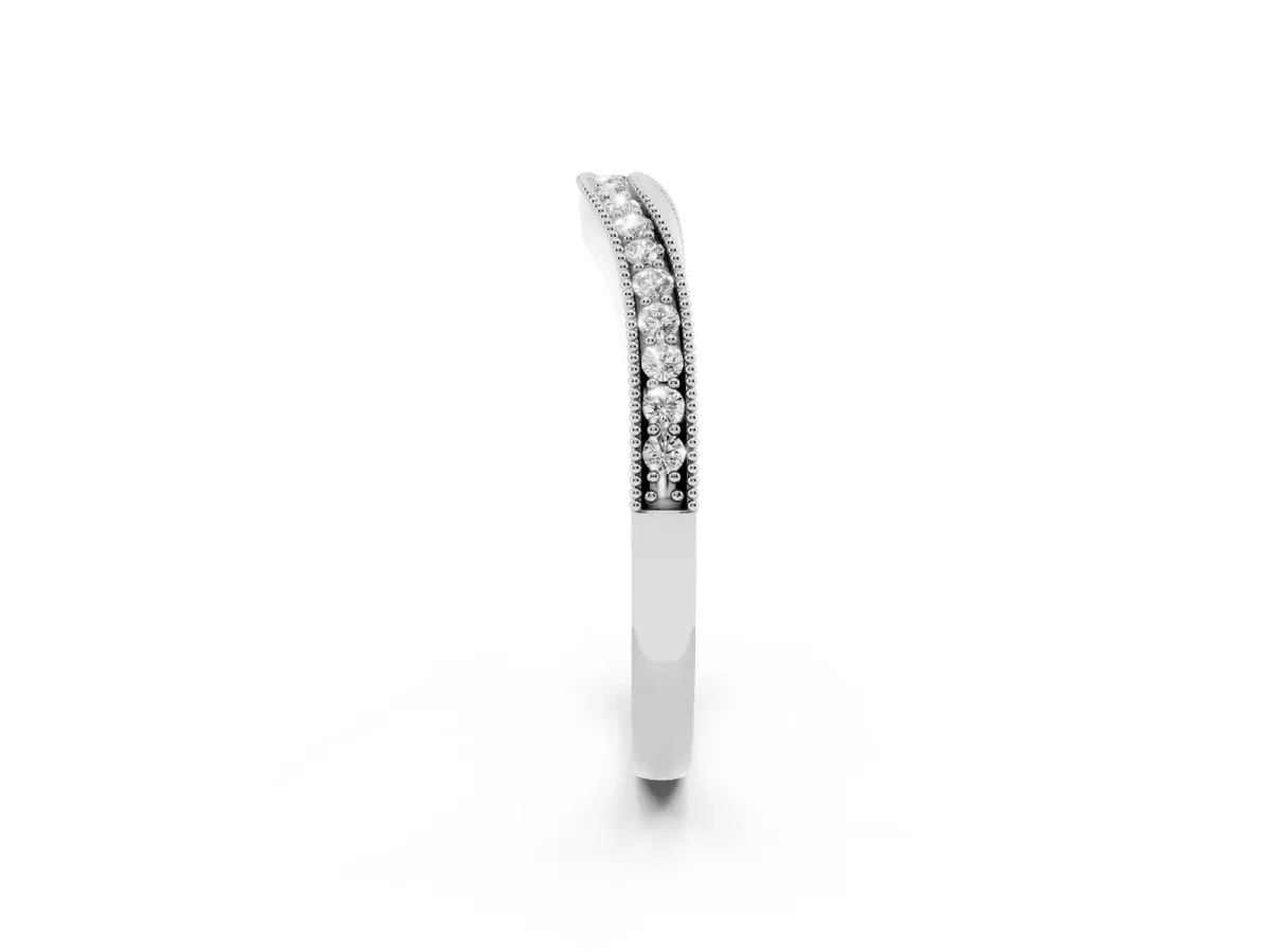 Pavé Round Diamond Curved Band with Milgrain Edge Platinum