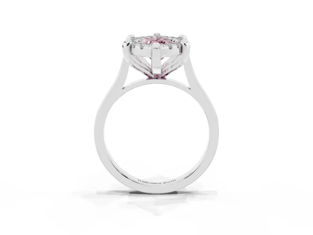 Fancy Pink Marquise Cut Diamond Cluster Halo Solitaire with Four-Prong Setting Silver