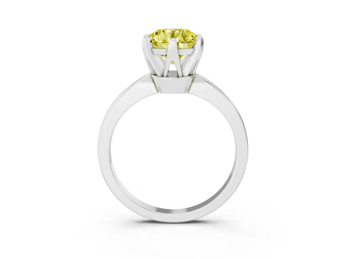 Fancy Yellow Round Cut Solitaire Engagement Ring with Six-Prong Setting and Tapered Band Silver