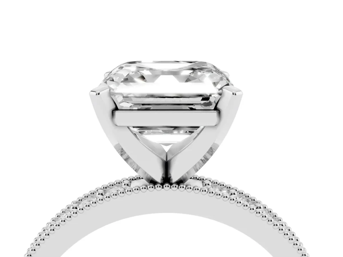 Asscher Cut Diamond Milgrain Pavé Engagement Ring with Four-Prong Setting Silver