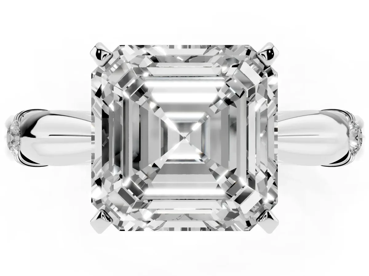 Asscher Cut Solitaire Diamond Twisted Band with Four-Prong Setting Silver
