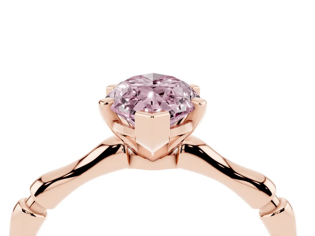 Fancy Pink Marquise Cut Solitaire Diamond Ring with Bamboo Band and Four-Prong Setting Rose gold