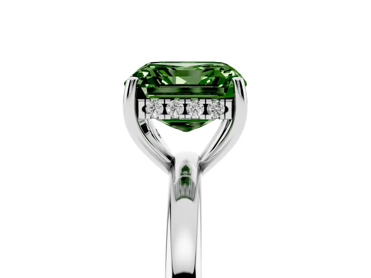 Fancy Green Asscher Cut Solitaire Diamond Ring with Prong Setting and Plain Band White gold