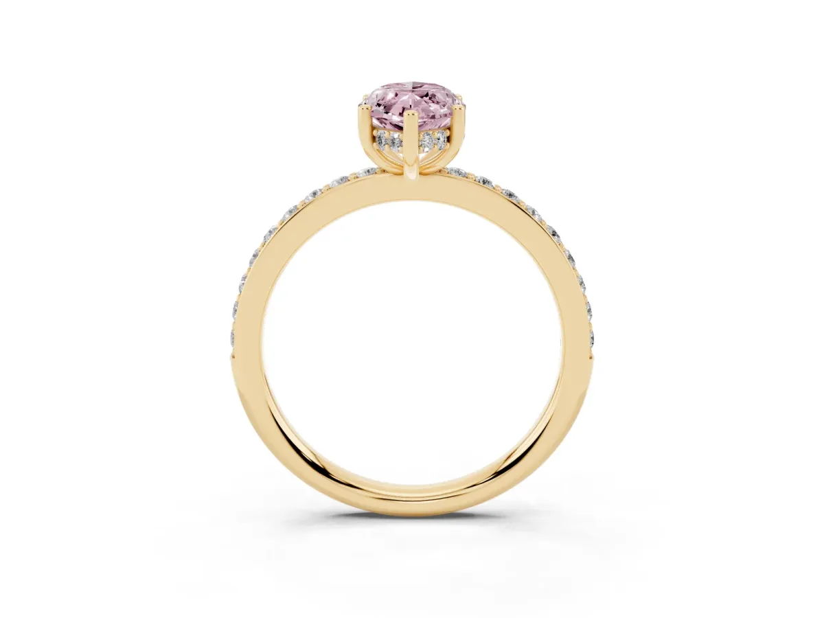 Fancy Pink Marquise Cut Cut Diamond Pavé Band Ring with Four-Prong Setting Yellow gold
