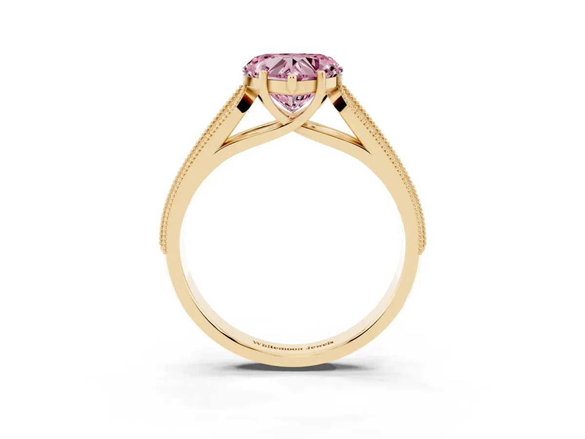 Fancy Pink Heart Cut Cut Pave Split Shank Engagement Ring with Four-Prong Setting Yellow gold