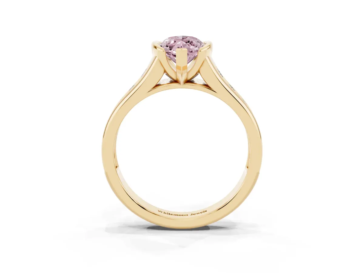 Fancy Pink Marquise Cut Solitaire Bezel-Set Diamond Ring with Channel-Set Band Yellow gold
