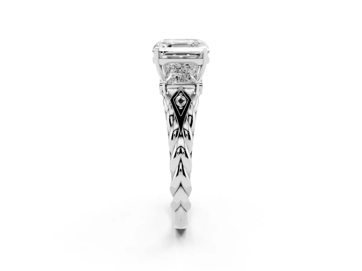 Three-Stone Asscher Cut Diamond Braided Band Ring with Four-Prong Setting Platinum